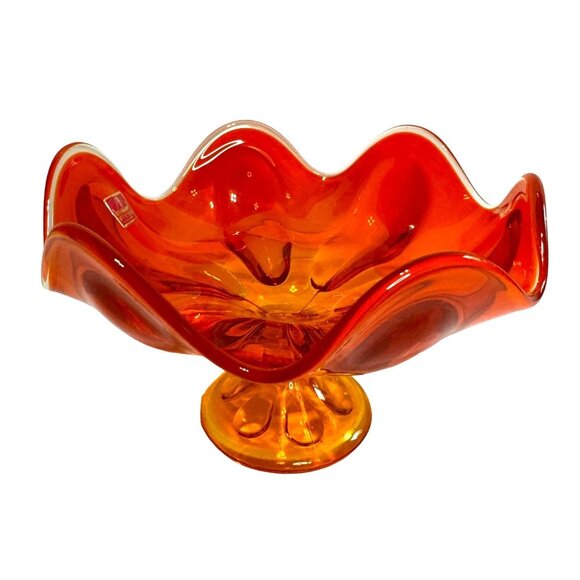 VTG VIKING AMBERINA CADMIUM CANDY DISH *IT GLOWS* 4.5" H X 7" W W/STICKER - Picture 4 of 9